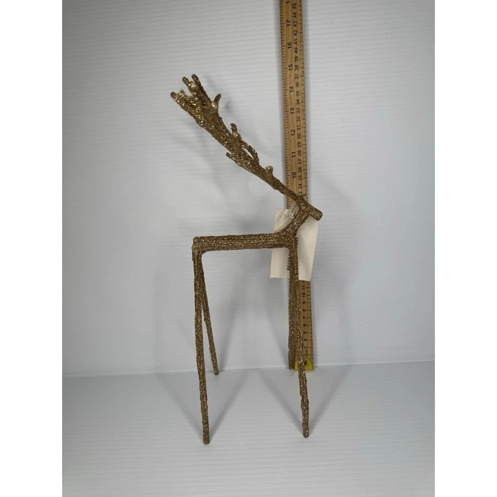 Set of 2 Gold Glitter Reindeer Figurines Tall Branch Antlers Christmas Decor